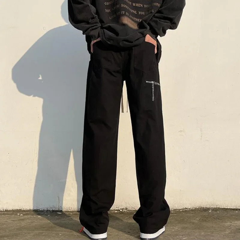 Male Trousers Brown Mens Cargo Pants Wide Straight Slacks Baggy Loose Luxury Regular Fit Harajuku Y2k Korean Style Fashion Long 240806