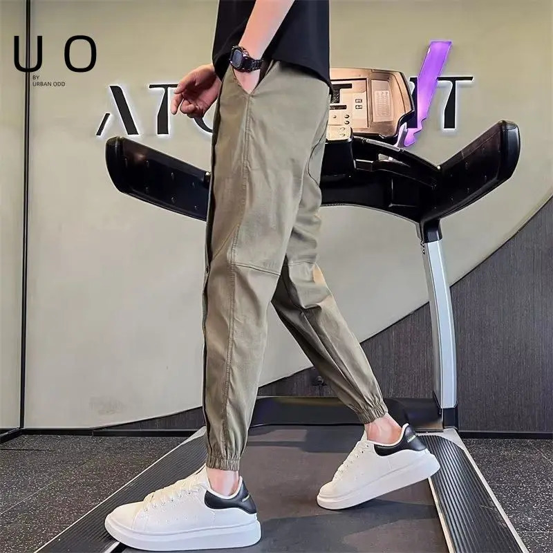 Casual Summer Thin Button Decoration Mens Cargo Pants Pocket Waist Drawstring Harlun Slim Korean Allmatch Male Trousers 240806