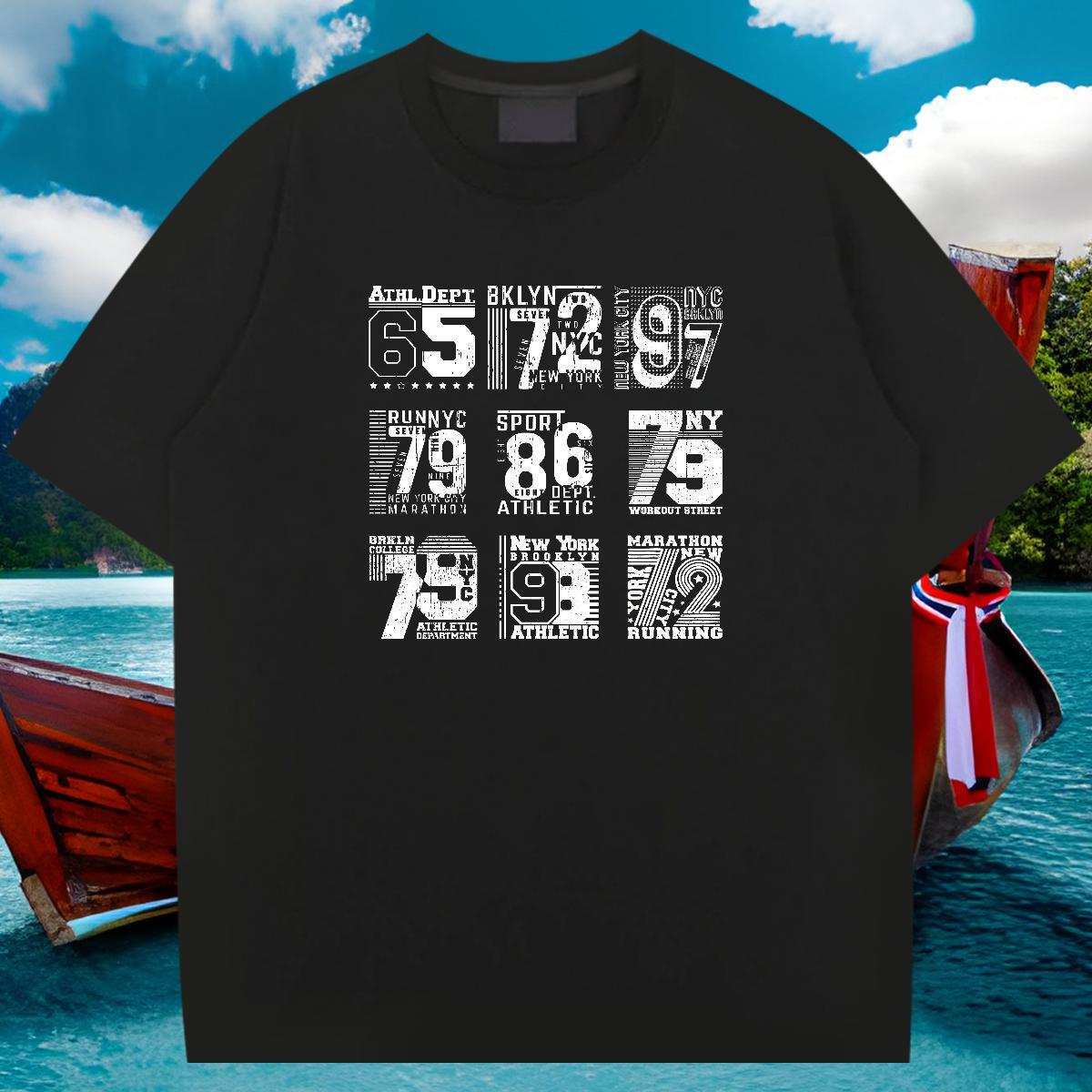 New T Shirts Men letter Polos 230g Pure Cotton Summer Casual Soft Custom Cartoon O-Neck Short Sleeve Mens Tshirts