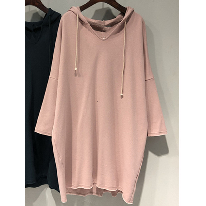 Hooded long sleeved hoodie spring new loose and thin lazy style bf Korean version student mid length top