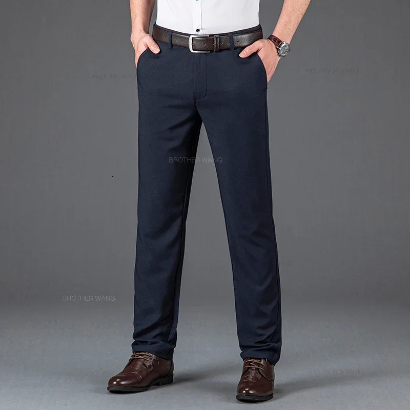 Style of Summer Thin Fashionable Casual Pants for Men Elastic Straight High Waist Business Trousers Korean Male 240806