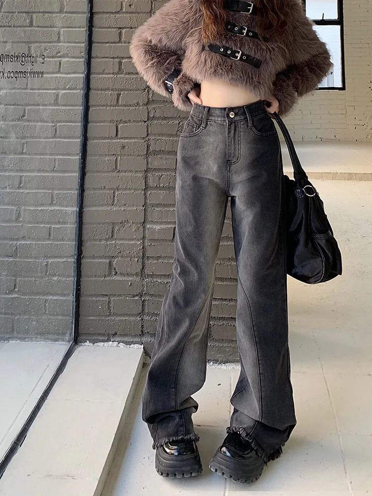 Slergiri Fashion Y2k Raw Hem Washed Do Old Bell Bottom Jeans for Women Streetwear American Vintage Punk Ladies Flare Pants 240807