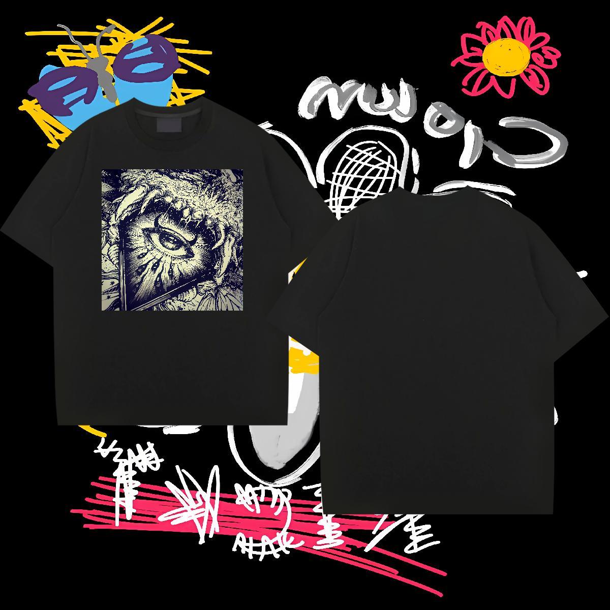Brand Mens T Shirts eye of the devil Wear 100% Cotton 230g Daily Wear Wholesale Black White Crew Neck Breathable Tshirts