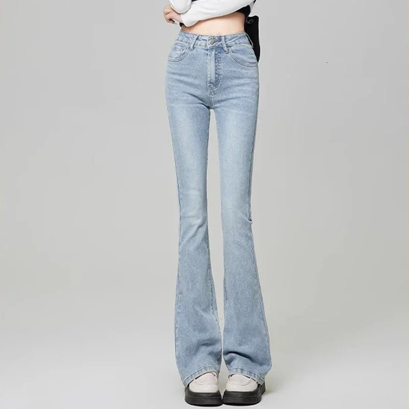 Woman Korean High Waist Grunge Flare Jeans Girls Fashion Y2k Bell Bottom Pants Female Blue Black Gray Streetwear Denim Trousers 240807