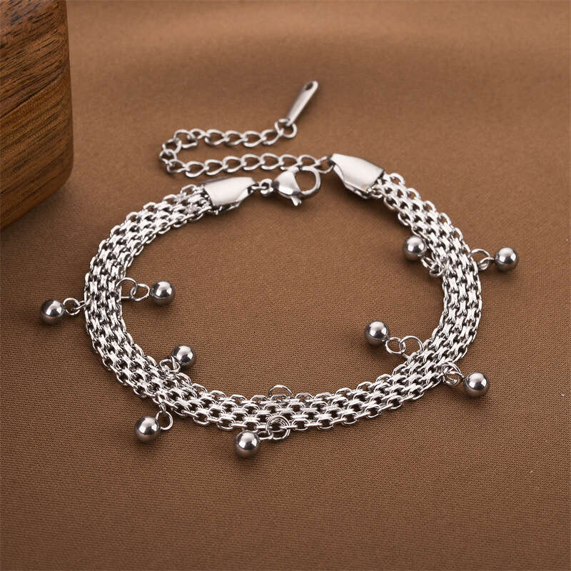 Stacked Sand Bead Zhou Family Same Style Gold Plated Titanium Steel Bracelet, Women's Non Fading Hand Jewelry