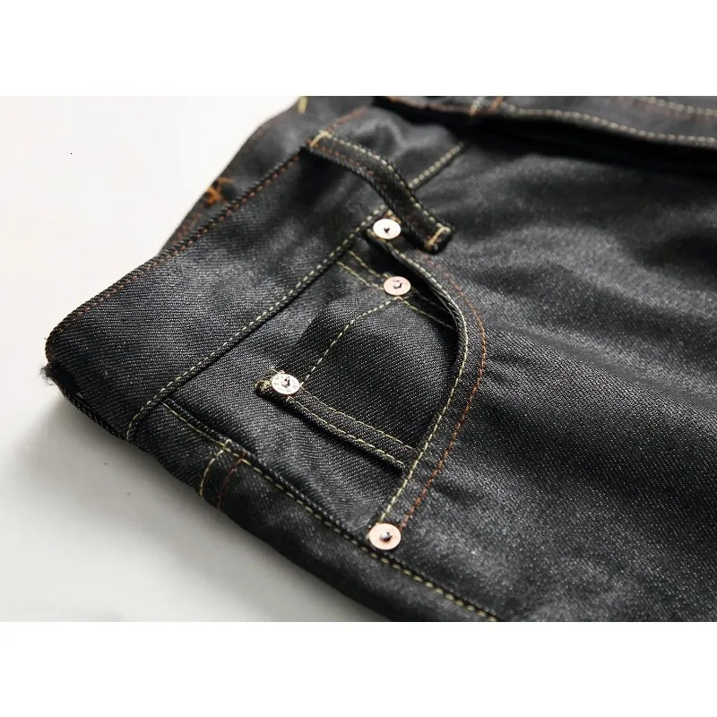 Japanese Hipster Retro Hiphop Fashion Print Jeans High Street Leisure Slim Straight Embroidery Y2k Stitching Trousers 240806