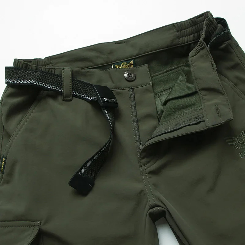 Mens Fleece Tactical Pants Winter Warm Cargo Pant Casual Soft Shell Working Trousers Thick Waterproof Plus Size 4XL 240806