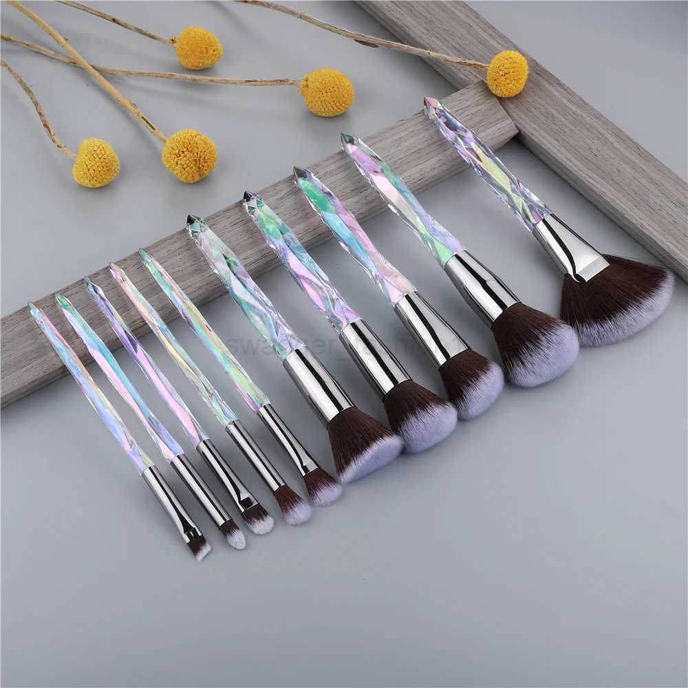 KOSMETYKI 10PCS Crystal Makeup Brushes Set Loose Powder Blush Contouring Foundation Eye Shadow Concealer Beauty Tools Full SetXJ240807