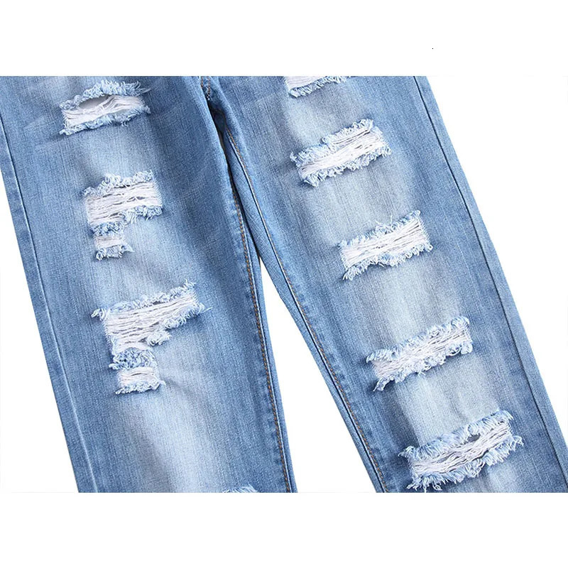 Mens retro ripped jeans mens casual straight leg denim pants light blue slim fit hole selling 240819