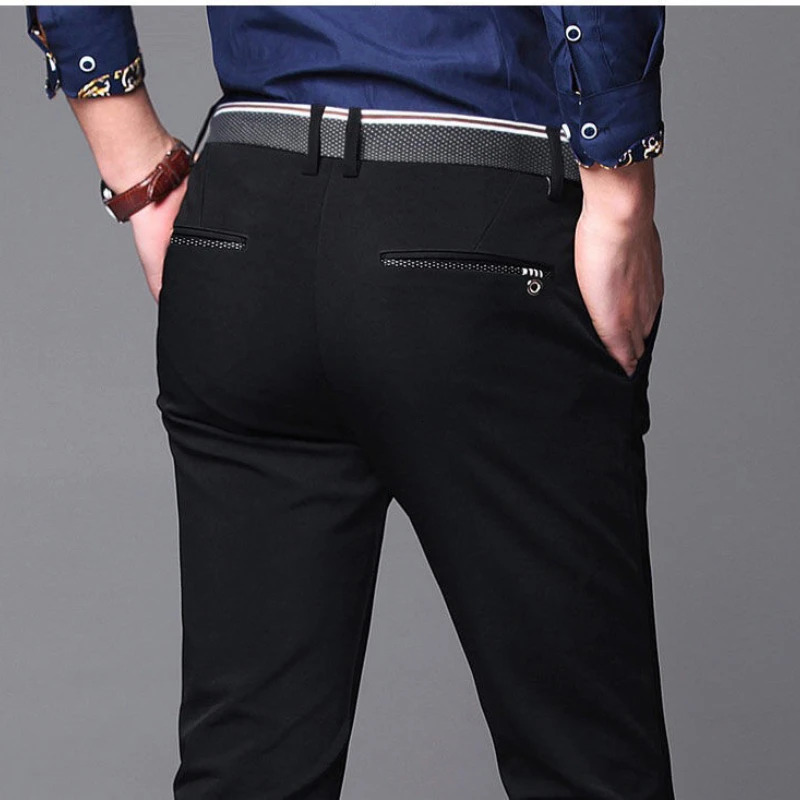 Black Suit Pants for Mens Fashion Business Casual Male Formal Dress Elastic Straight Office Man Navy Blue 240806