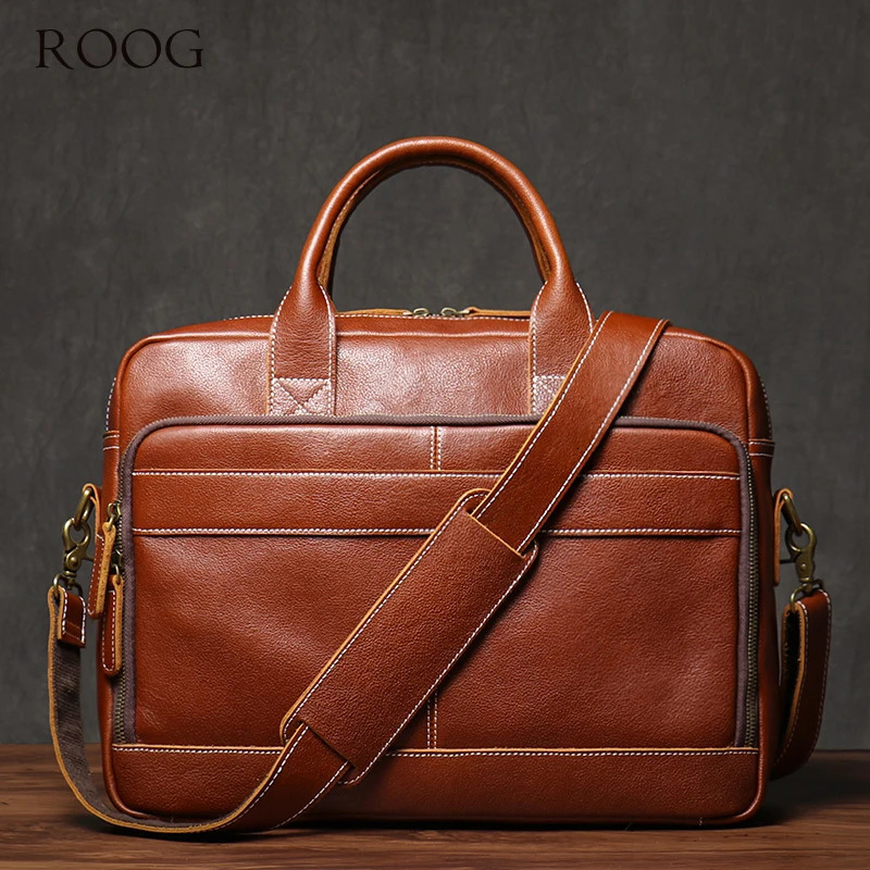 ROOG Mens High Quality Handbag Vintage Genuine Leather Executive Briefcase Traveg Business Computer Bags For 16 Inch Laptop dh2931047