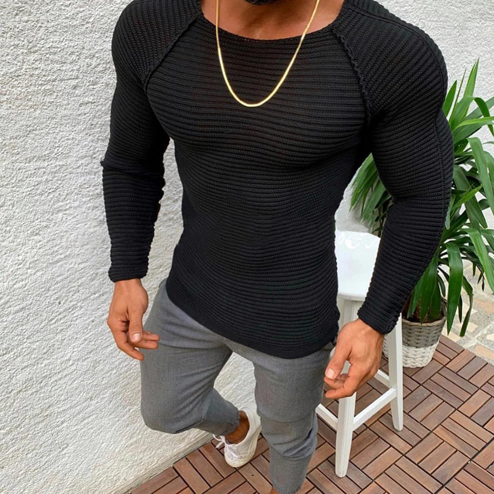 Sweater Spring Slim Solid Fashion inside Underwear Men Mock Neck Basic T-shirt Blouse Pullover Long Sleeve Top 240816