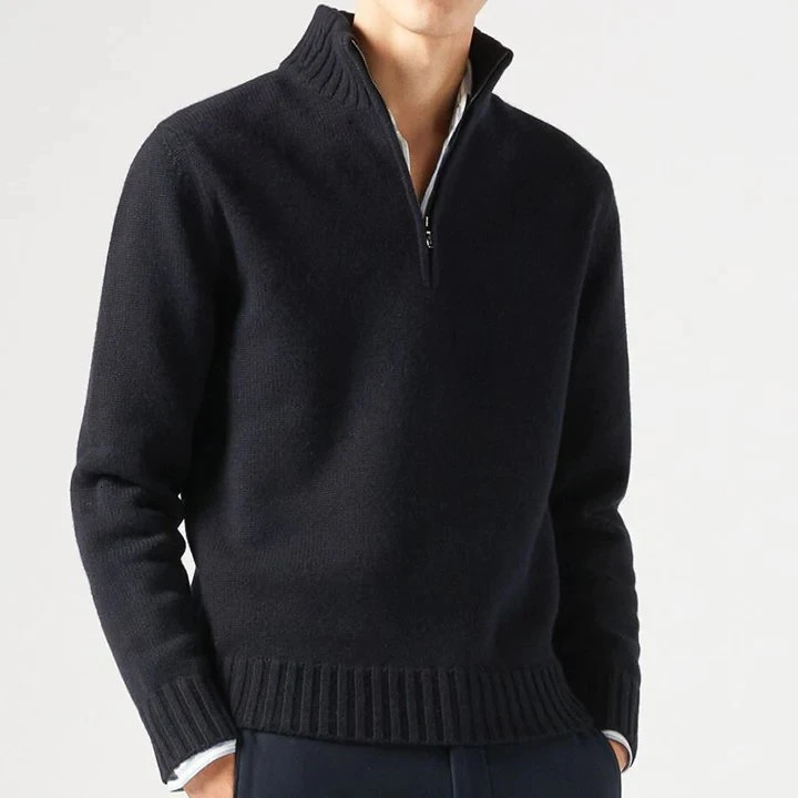 Mens cashmere zipper basic sweater winter mens wool thick half turtle neck warm pull highquality slim fit 240807