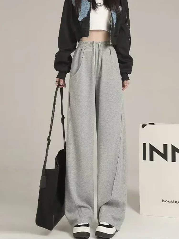 HOUZHOU Wide Leg Sweatpants for Women Sport Pants High Waist Casual Oversize Gray Trousers Gym Female Clothing Korean Streetwear Z260314