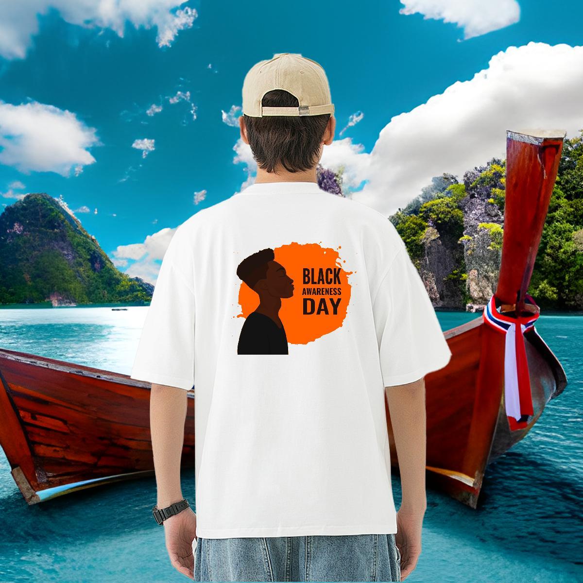 2024 Summer T Shirts Men letter Tops 230g Pure Cotton Street Free Shipping Plus Size Cartoon O-Neck Short Sleeve Men Clothes T-Shirt