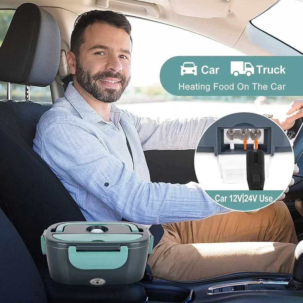 2In1 Electric Heating Lunch Box Portable Stainless Steel Liner Bento Lunchbox Food Container Bento Box for Car Home 12V 110VM240807