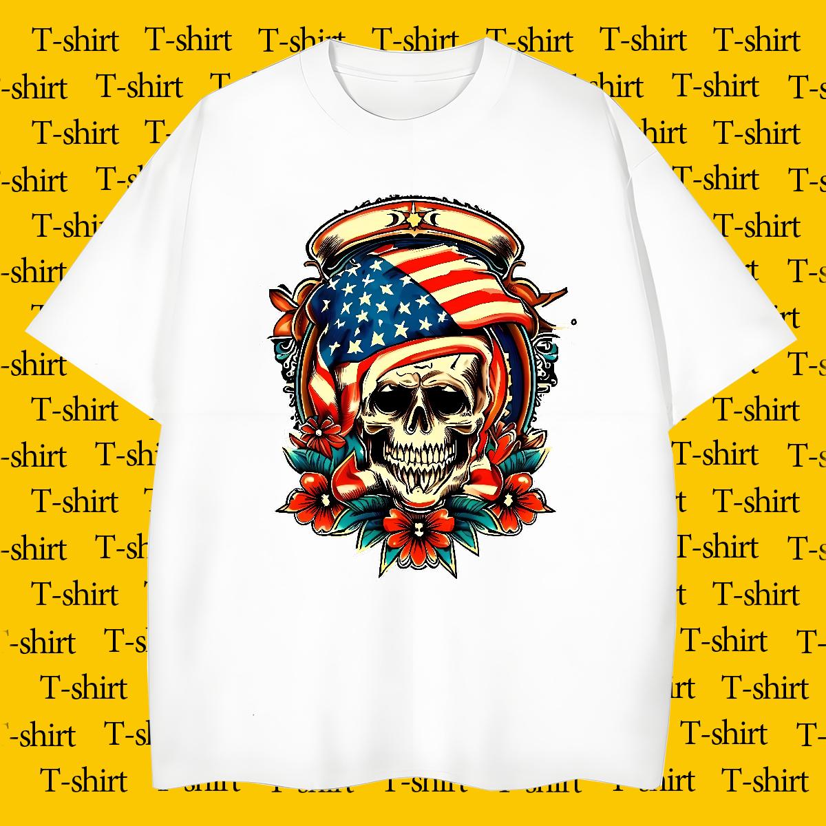 Comfortable T Shirts Men DarkSister 230g Pure Cotton Street Breathable Short Sleeve Men Tees Fashion Design Skull Wear