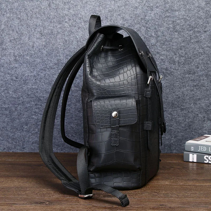 Mens backpack genuine leather bag denim business casual large capacity travel 240807