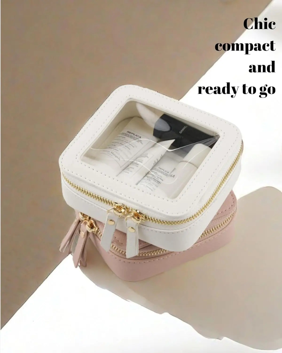 Vegan Leather Mini Makeup Bag Pu Saffiano Leather Cute Small Visible Window Storage Lipsticks Cosmetics Case For Purse 240807
