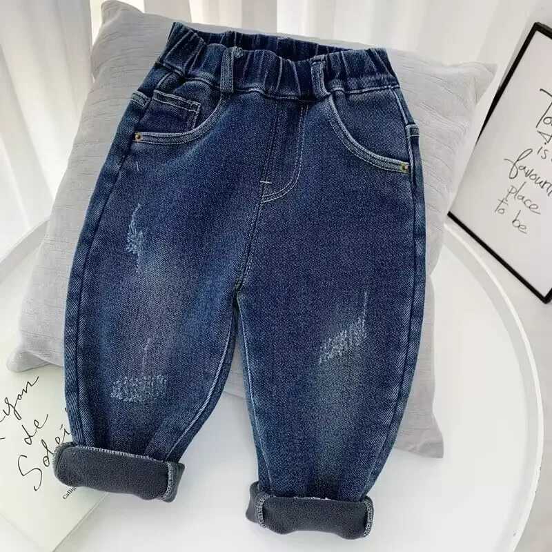 Jeans Boys Girls Winter Fleece Velvet Warm Jeans Thick Trousers High Waist Elastic Pants Jean Stretch Pencil Pant Hot Legging