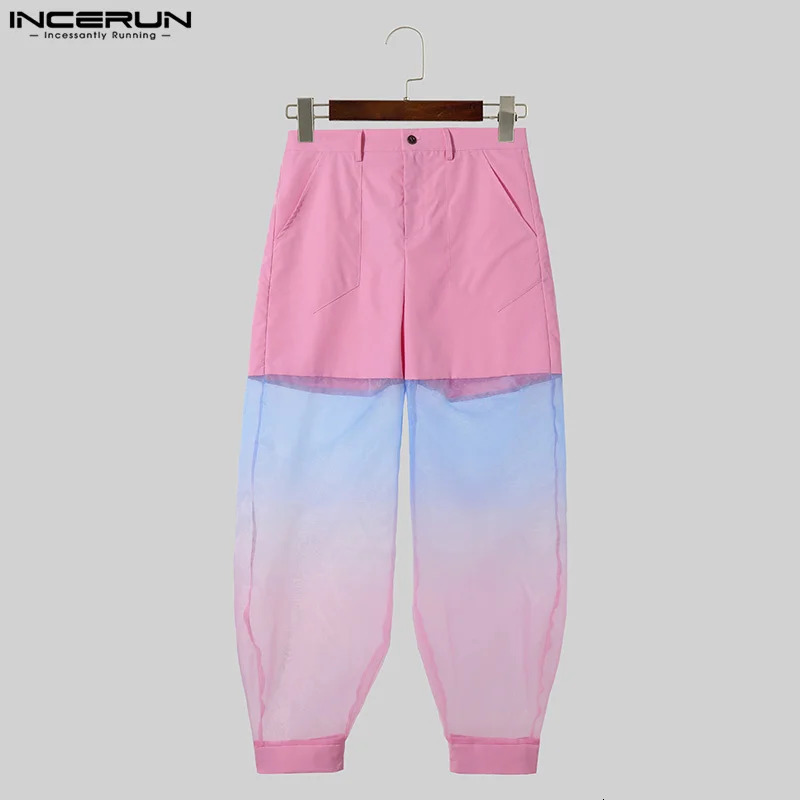 INCERUN American Style Trousers Men Fashion Fake Twopiece Tie Dyed Pants Casual Streetwear Personality Pantalons S5XL 240806