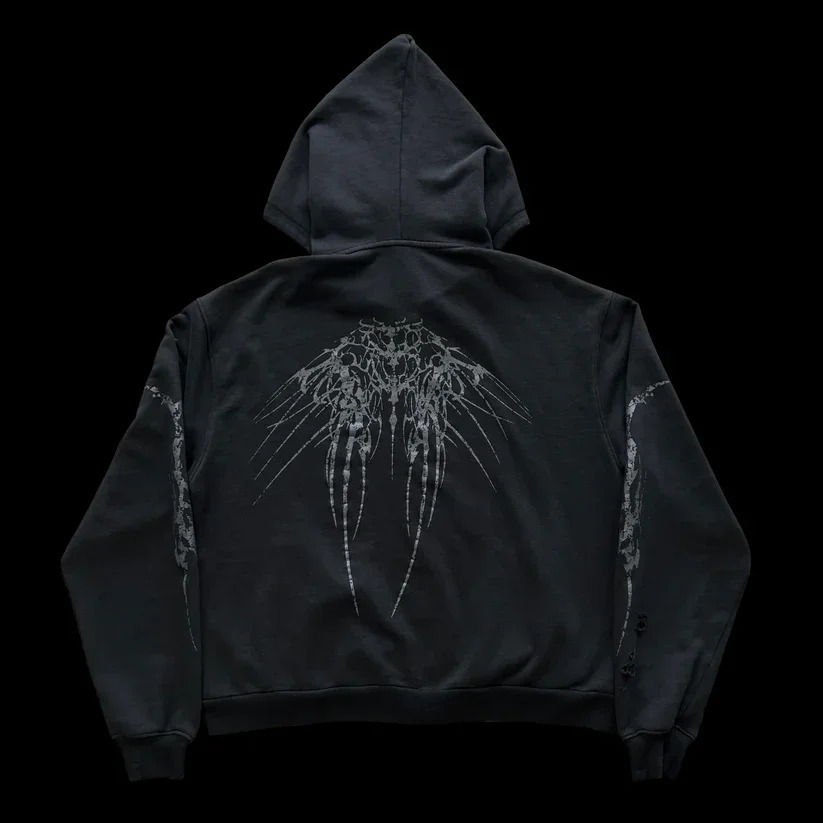 Y2K Zip Up Hoodie Gothic Hip Hop Letter Graphic Print Oversized Pullover Sweatshirt Men Women Harajuku Hoodies streetwear 240806