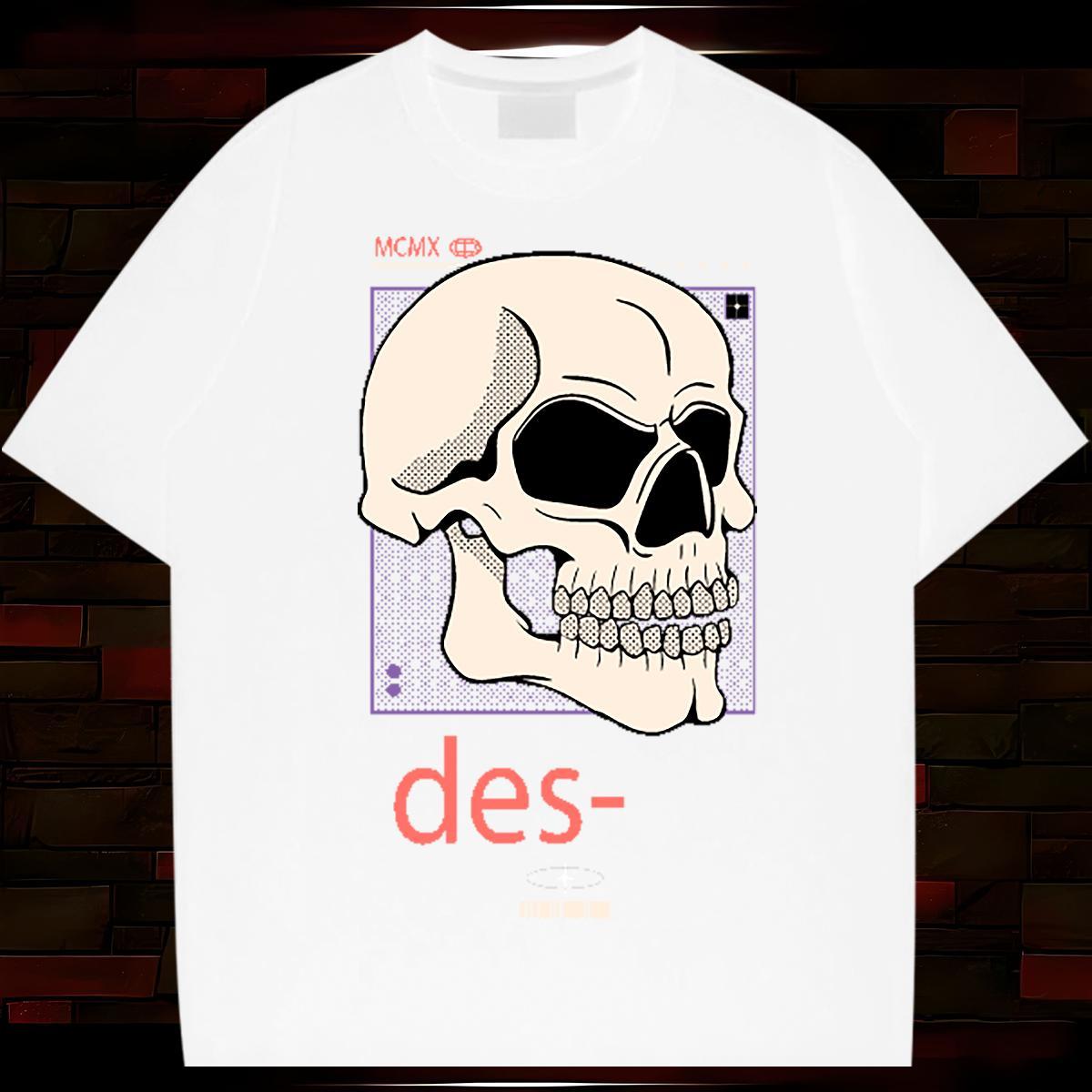 Wholesale Man T Shirts skull Tops 230g Cotton Beach Cool Design Plus Size Cartoon O-Neck Short Sleeve Tshirt for Man Woman