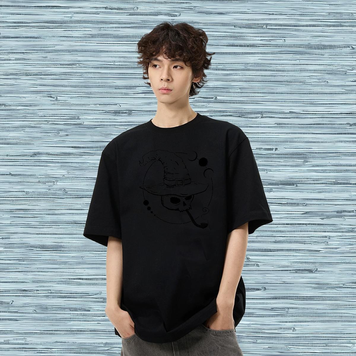 Fashion T Shirts Men skull Clothings 230g 100% Cotton Casual Daily Wear Unisex Floral Print Breathable Short Sleeve Tshirt for Man Woman