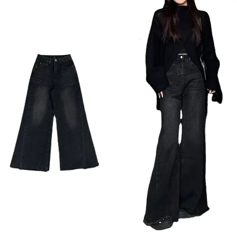 Maxi Long Black Jeans with Flare Pant Women Slight Bootcut Bell Bottom Denim Pants y2k high waist fashion plus size clothes 240807