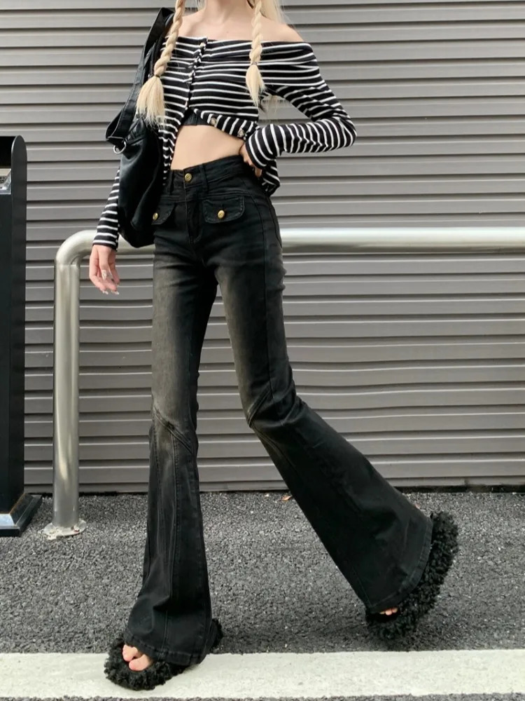 Womens Bootcut Flare Denin Jeans High Waisted Black Jean Bell BottomCasual Washed Classic Flared Pant korean y2k clothing 240807