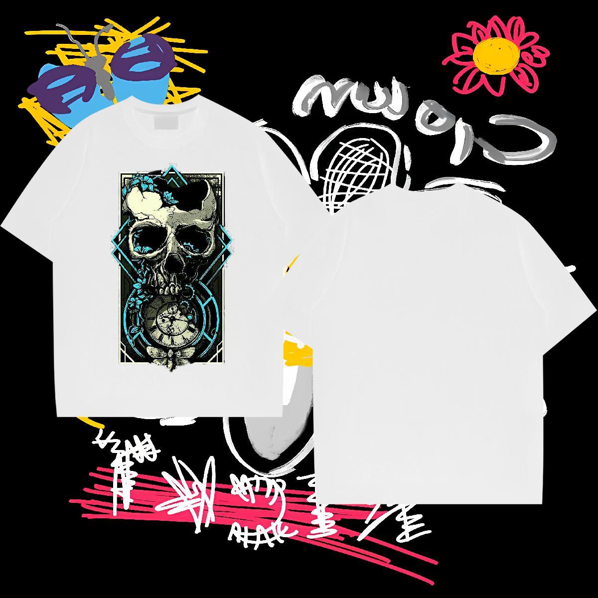 Fashion Casual Man T Shirts skull Tshirts 230g Pure Cotton Sports Casual Classic DIY Anime O Neck Short Sleeves Men Tees