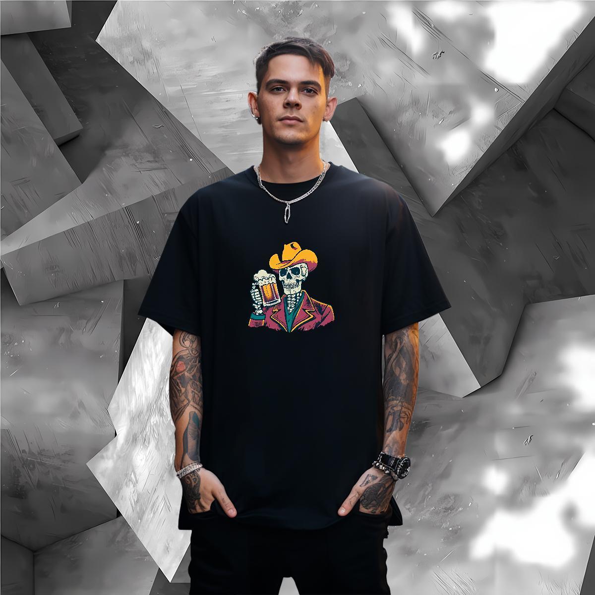 2024 Summer Men T Shirts skull Tops Tees 100% Cotton 230g Street wear Hip Hop Comfortable Plus Size Cartoon Breathable Crew Neck Mens Tshirts