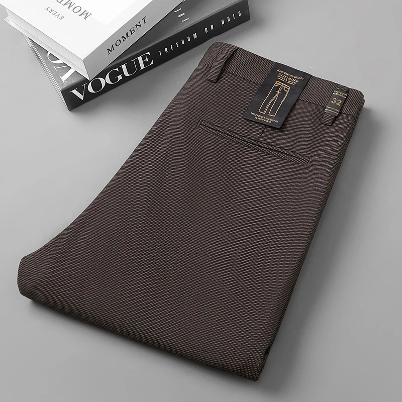 Business Casual Suit Pants Men Solid Middle Waist Straight Office Formal Trousers Mens Classic Style Long 240806