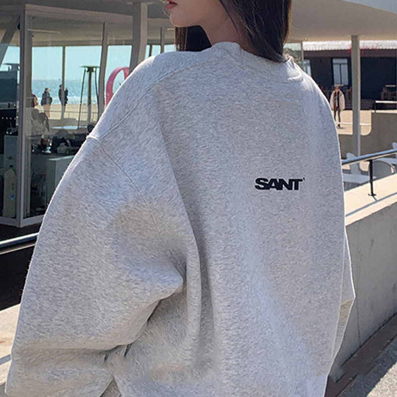 Plush loose casual hoodie for women in autumn and winter, ancient round neck long sleeved base shirt, top, clothing