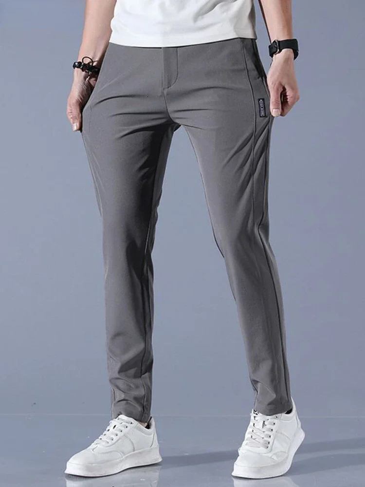 Pants Men Summer Ice Silk Casual Straight Loose Elastic Thin Style Quick Dry Youth Sports Breathable 240806