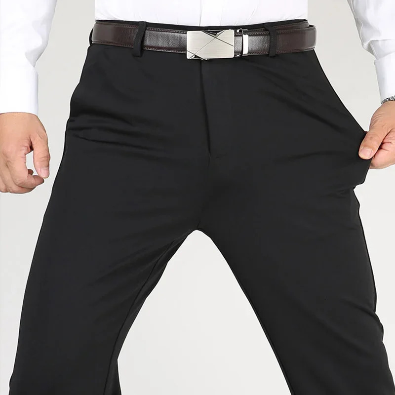 Mens Summer Thin Fashion Business Casual Suit Pants Long Elastic Straight Sleeve Formal Plus Size 2940 240806