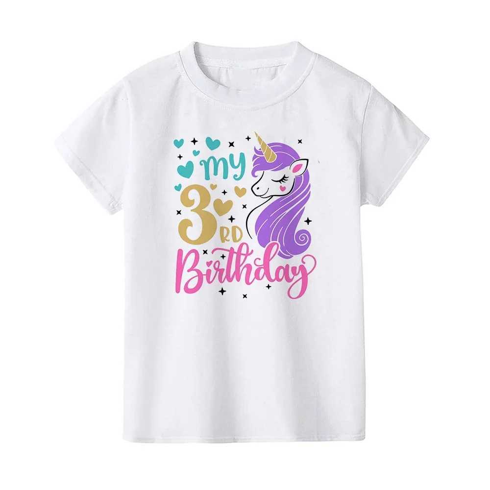 cartoon print childrens girl summer birthday T-shirt short sleeved T-shirt size 1-8 year old childrens party clothing T-shirt topW240718