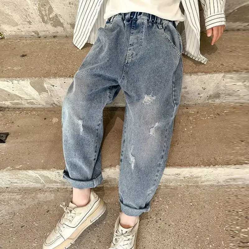 Jeans Boys Jeans New Childrens Fashion Trousers With Broken Holes For Small And Medium Sized Boys Cool Casual Pants