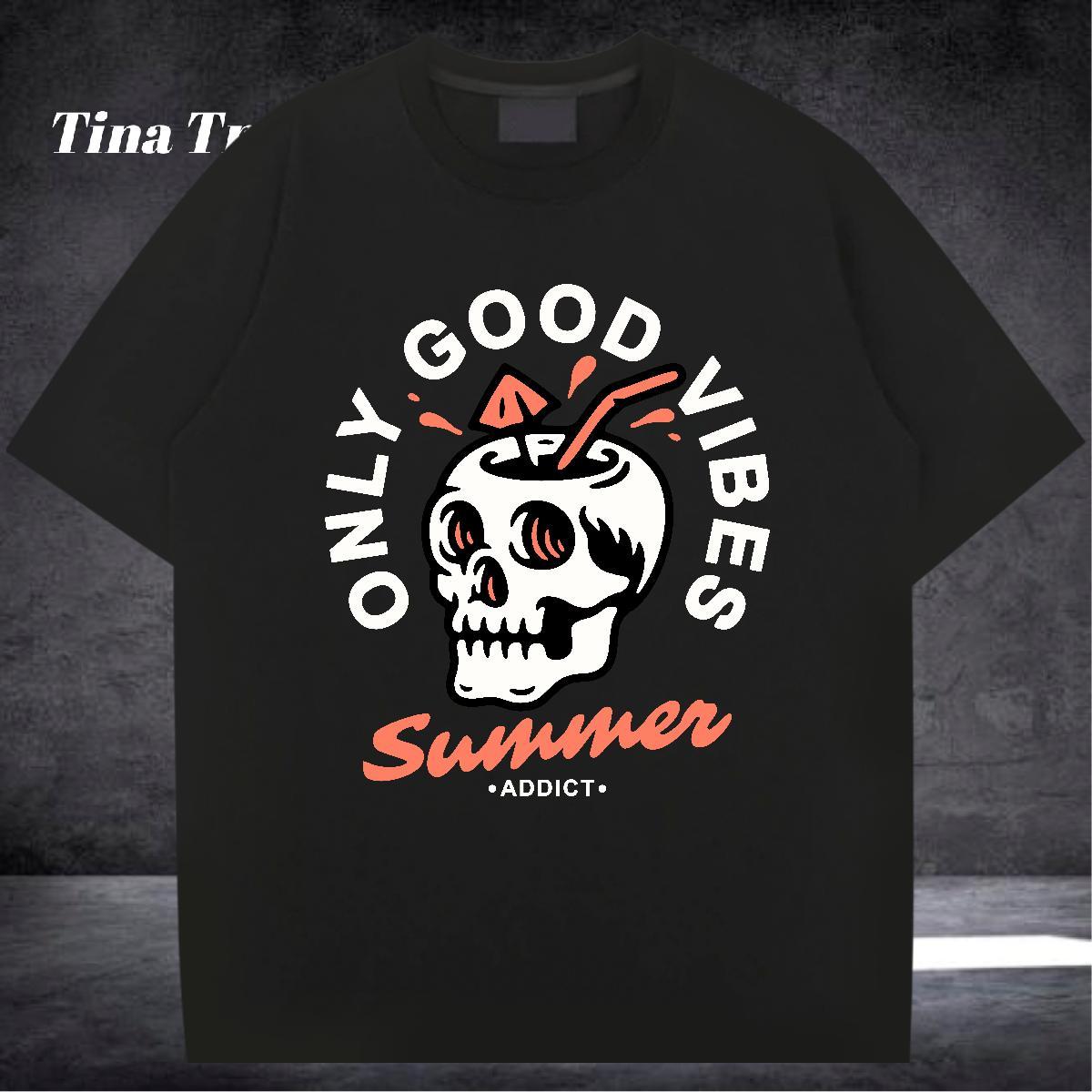 Free Shipping Mens T Shirts skull Tshirts 100% Cotton 230g High Street Hip Hop Comfortable Custom Print Plus Size Breathable Short Sleeve Couples T Sh