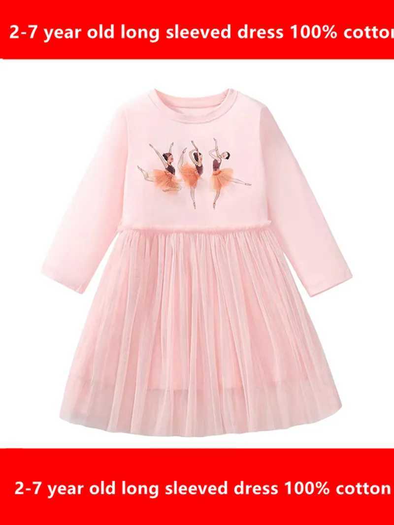 2-7-year-old childrens fashion dress girls long sleeved floral dress wear New Years clothing for birthday partiesW240720