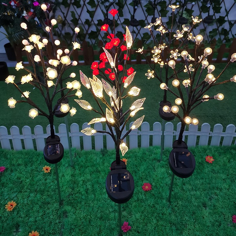 Cross border popular LED solar ground mounted lights, outdoor landscape, lawn ground mounted cherry blossom lights, waterproof courtyard decorative li