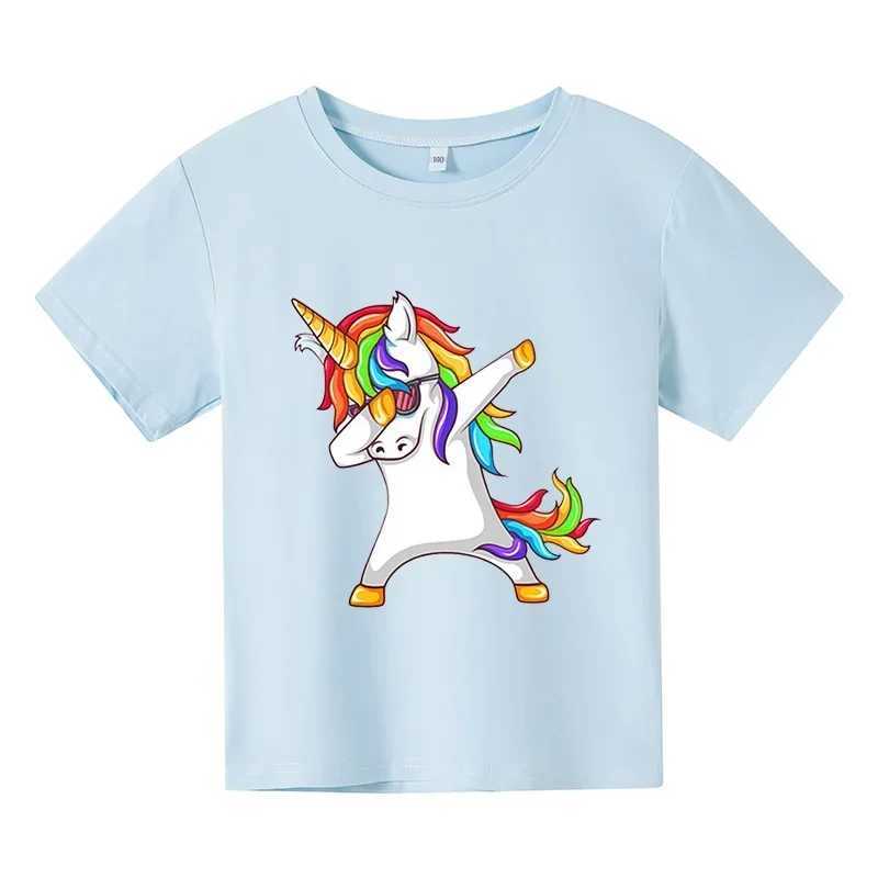 White cartoon Girl T-shirt Birthday Name T-shirt Baby Boy Childrens Top Childrens Cat and Horse ClothingW240718