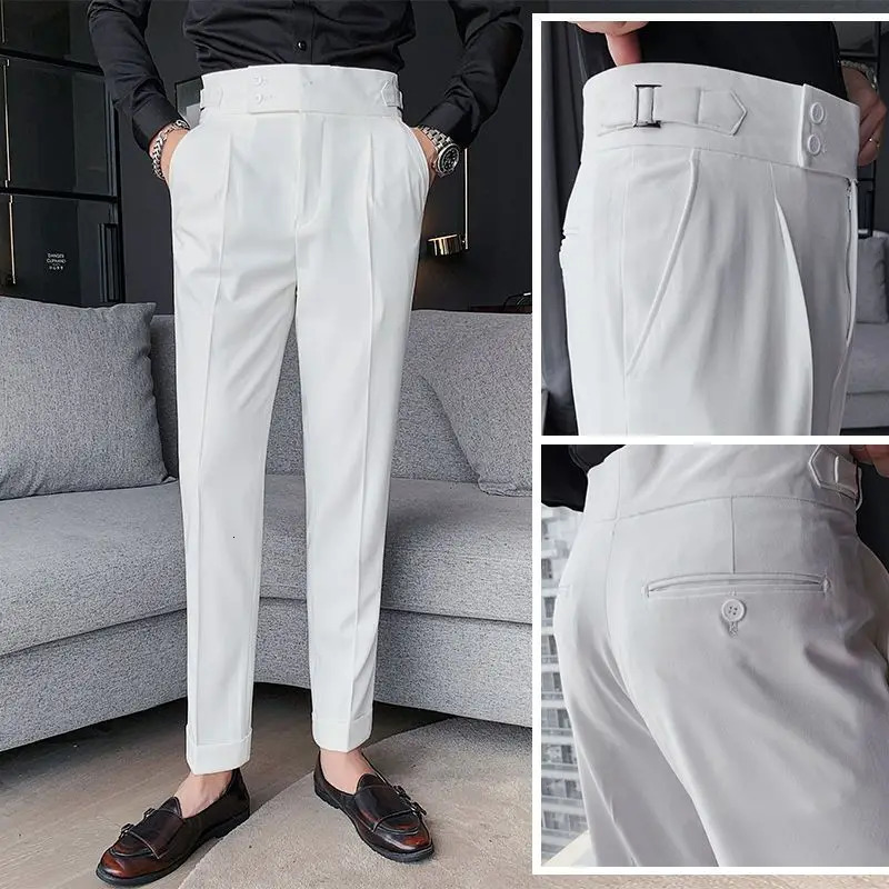 British Style Autumn Solid High Quality Trousers Men Formal Pants Slim Fit Business Casual Suit s S14 240806