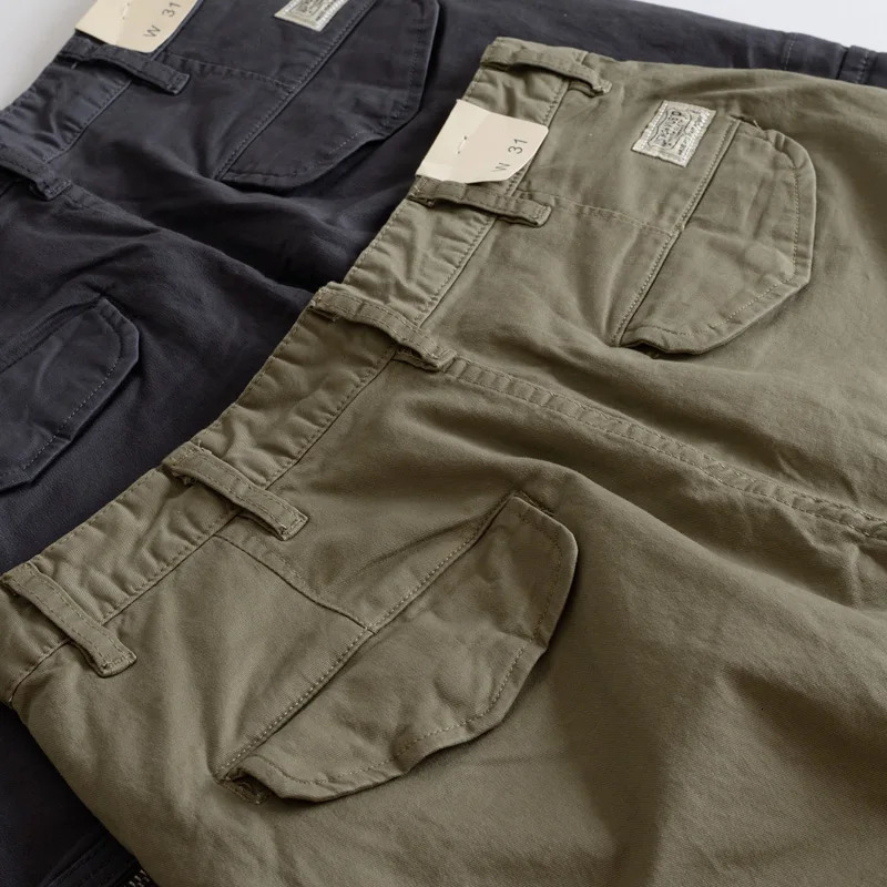 Heavyduty washed microelastic leg pants American loose mens multipocket overalls and small feet outdoor casual 240806