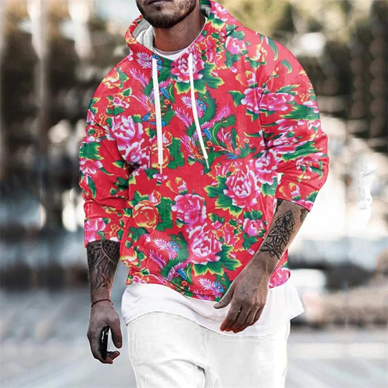 Dongbei Flower Graphic Sweatshirts Fashion ity Outfit Pullovers For Men Clothes Novel Bohemia Hoodies Y2k Women Tops 240806