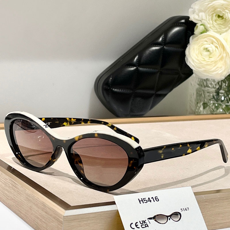 Designer Lady Casual OVAL SUNGLASSES Classic Oval Tortoiseshell Frame Daily Outdoor Wear Holiday Travel Sunglasses With box 5416