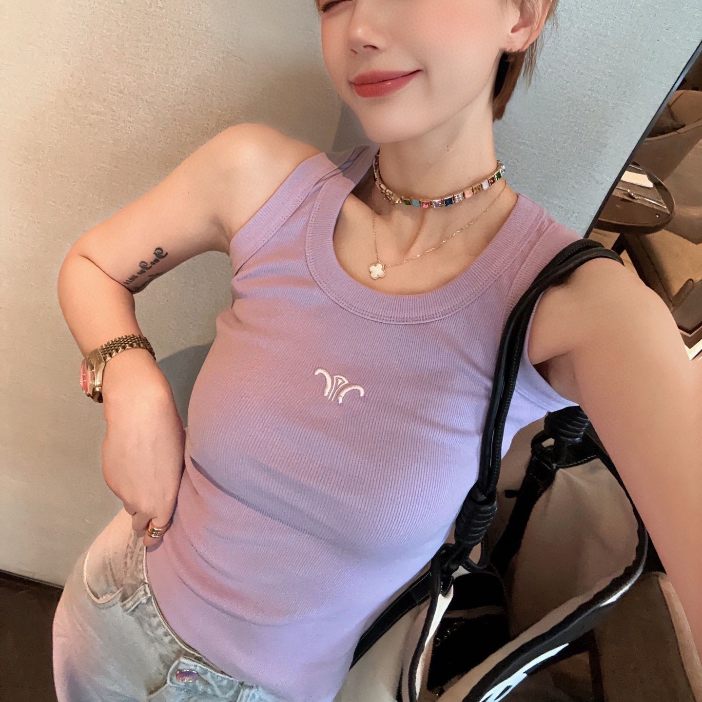 New summer candy color women logo embroidery cotton fabric designer tanks vest camis SML