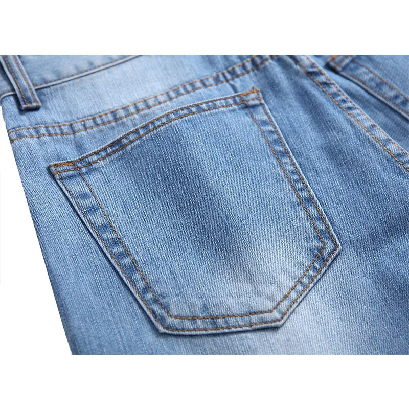 Mens retro ripped jeans mens casual straight leg denim pants light blue slim fit hole selling 240819