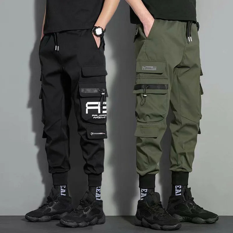 Mens Aarmy Green Cargo Pants Casual Hip Hop Hit Color Multiple Pockets Trousers Streetwear Sweatpant Pant Male Size M5XL 240806