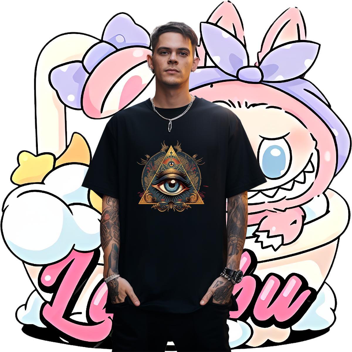 Wholesale T shirt eye of the devil Tees 230g Pure Cotton Daily Outfit Free Shipping Graphic Short Sleeve O-Neck Tshirts